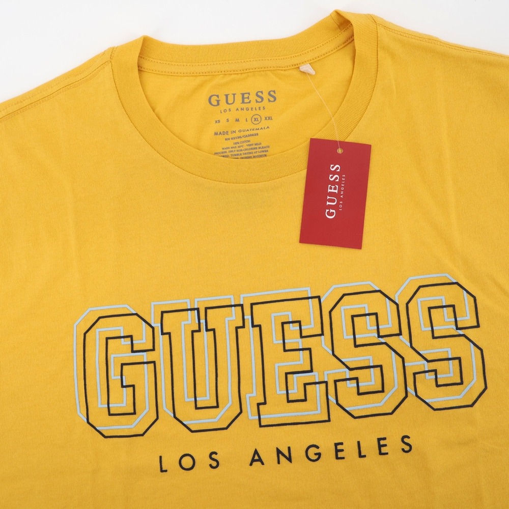NEW GUESS Los Angeles Graphic Logo Crewneck T-Shirt Mellow Sun‎ Yellow Mens XL